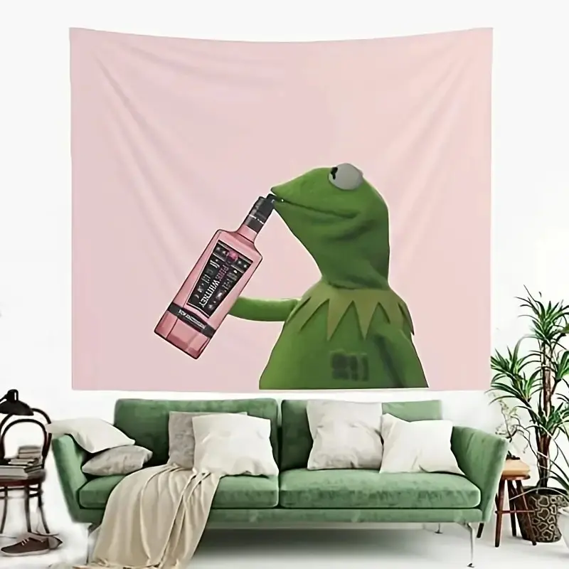 1Pcs 75x58cm Wall Hanging Pink Tapestry Cute Doll Frog Home Bohemian Wall Decoration Drinking Water Frog