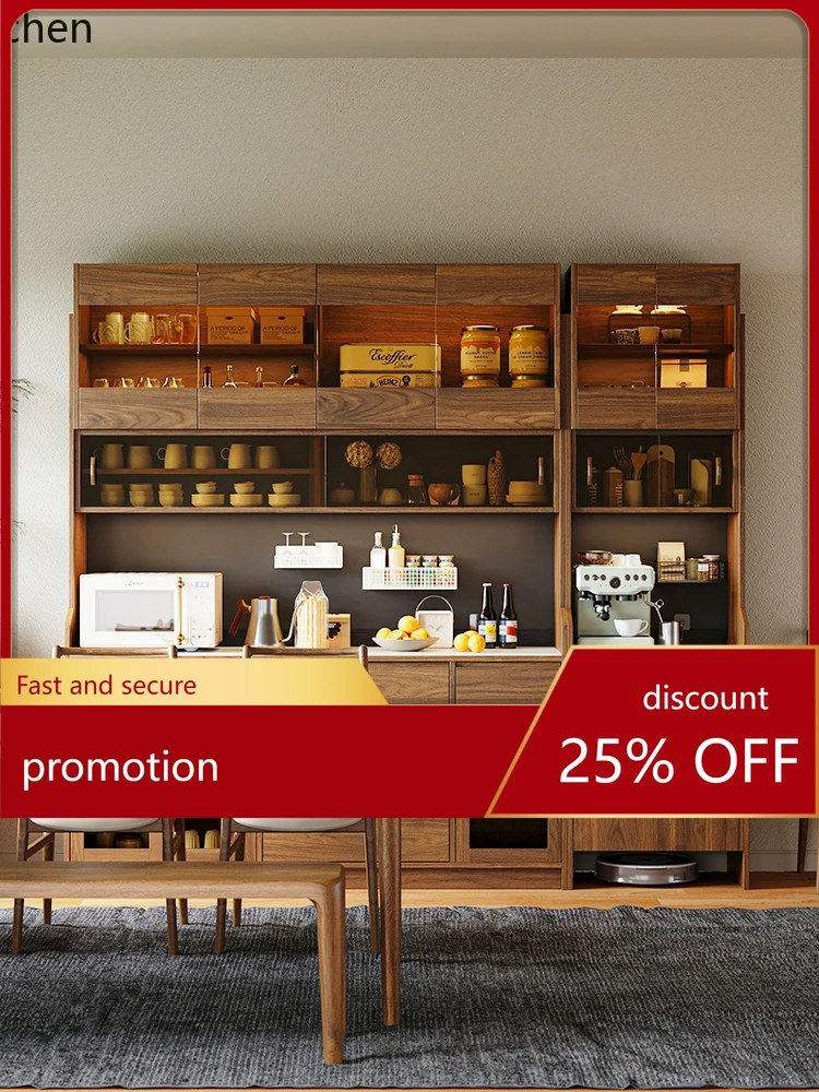 

HXL Black Walnut Sideboard Wall-Mounted Solid Wood High Cabinet Storage Tea Cabinet