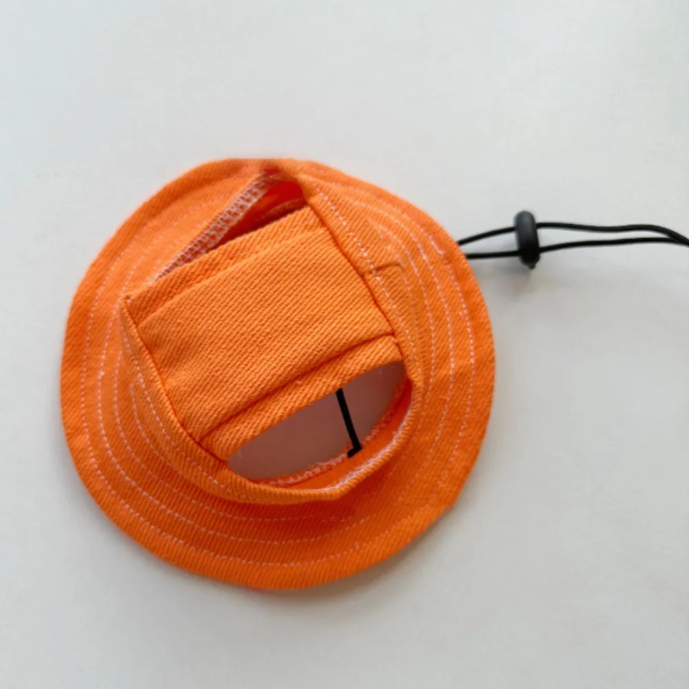 Cotton Pet Sunshade Cap Adjustable Solid Color Dog Cat Bucket Hat With Ear Holes Sun Protection Pet Sunscreen Tie Hat Travel