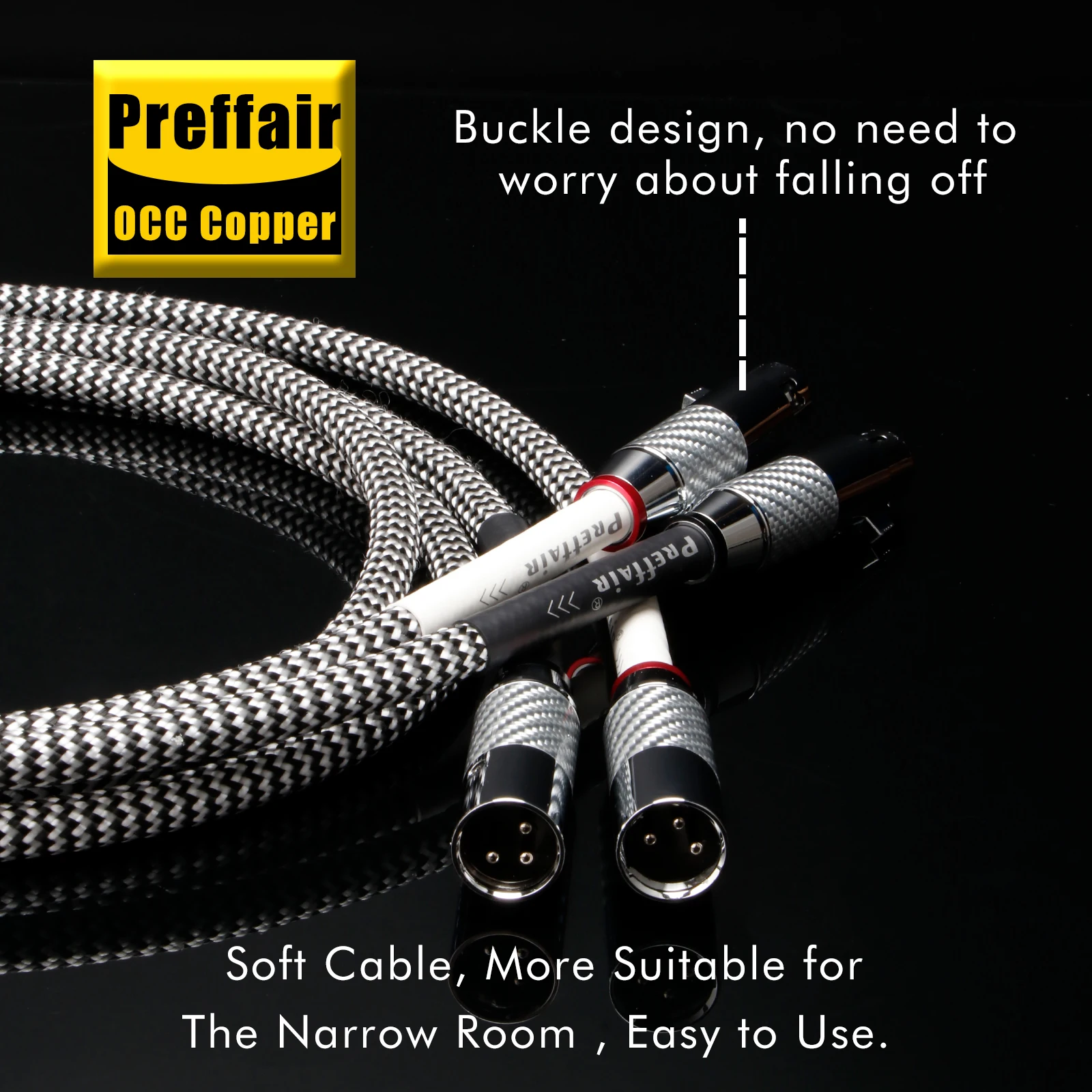 Cable Bnlanced de Audio XLR de alta fidelidad, Cables XLR chapados en plata OCC, trenza plateada de algodón puro, enchufes XLR chapados en rodio de fibra de carbono de 3 pines