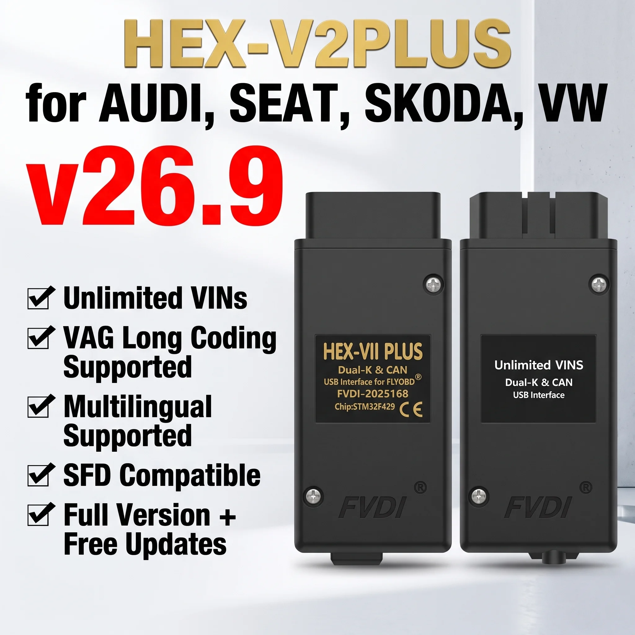 FLY-V2 PLUS Auto Scan COM Diagnostic Tools VAG Coding COM HEX Real V2 Plus STM32F429 V26.9.0 For VW AUDI Skoda Seat VCDS-Plus
