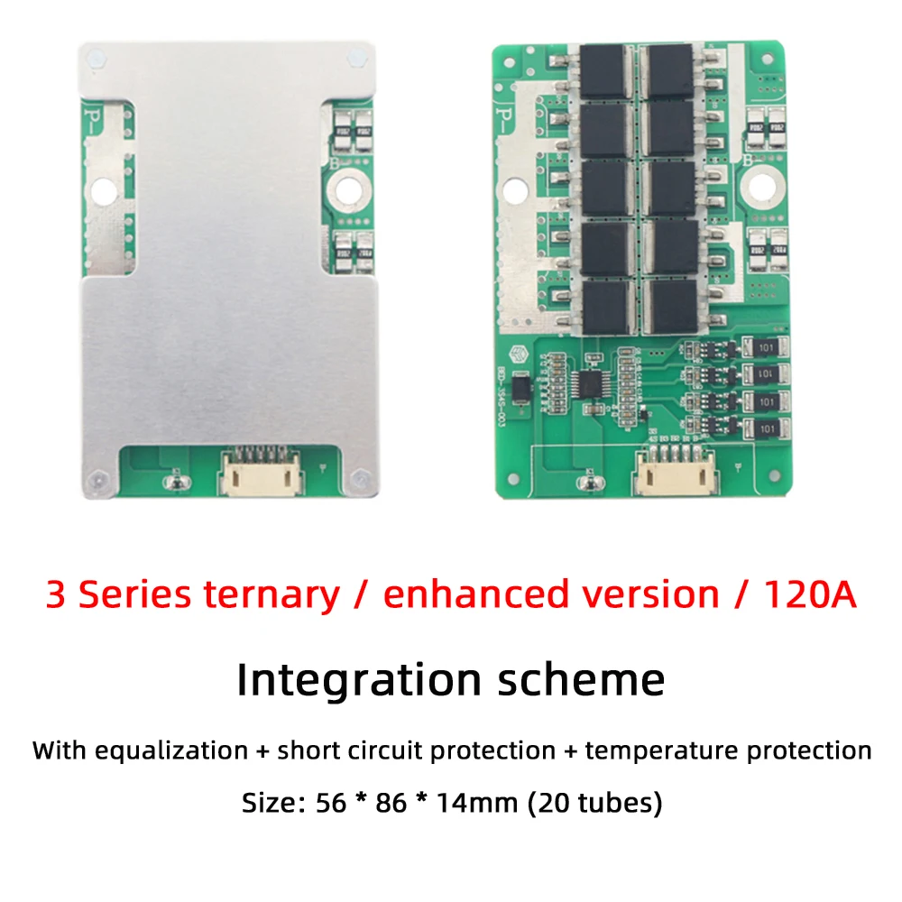 Płyta zabezpieczająca ładowanie baterii litowej 3S 60A / 120A Moduł aktywnego wyrównywania BMS z zabezpieczeniem temperaturowym