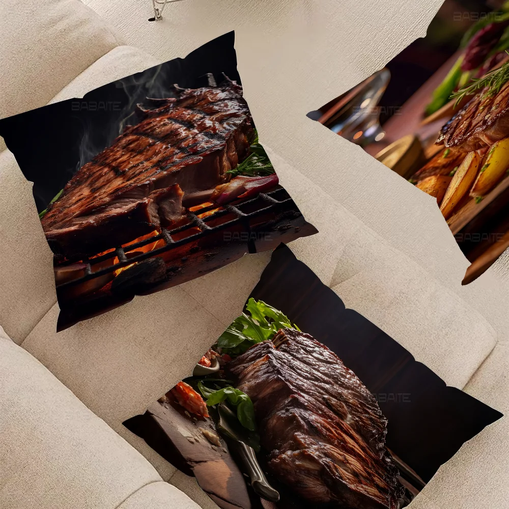 Bbq Grilled Steak Barbecue Office Cushion Pillowcase Car Cushion Cover45X45CM Lumbar Pillowcase Sofa Pillowcover