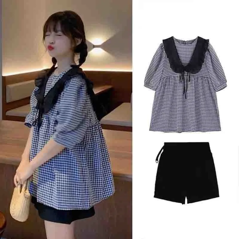 

Новинка 2023 года, летний дышащий комплект одежды для беременных с короткими рукавами, модная свободная рубашка для беременных, топ, шорты, комплект из 2 предметов LH821