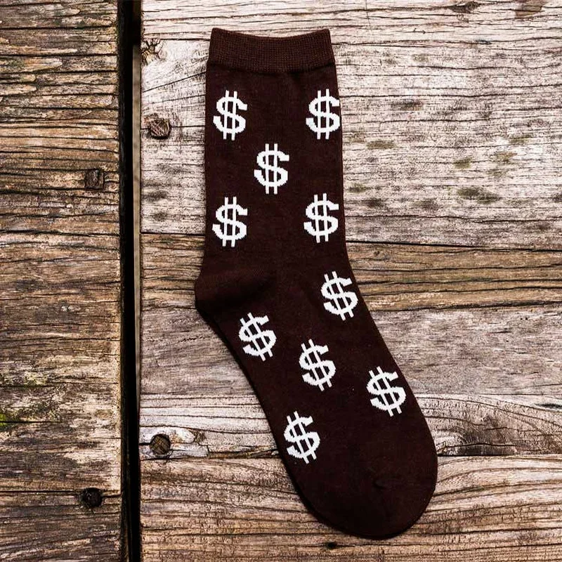 2021New Spring Novelty Men\'s Long Socks Harajuku Money Dollar 3D Patterned Socks Funny Cartoon Sock Pure Cotton For Men