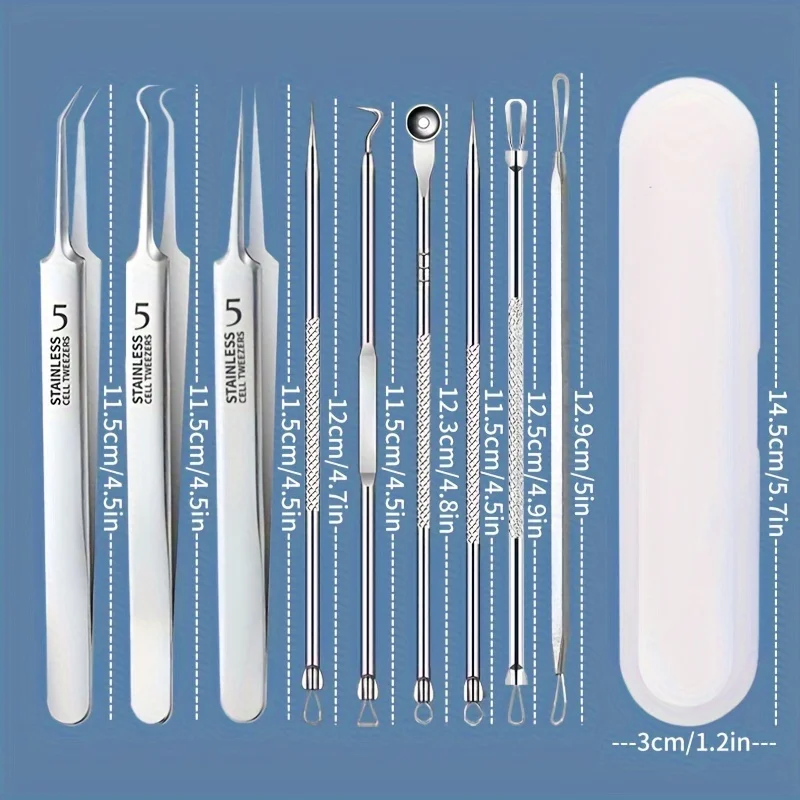 9 sztuk usuwająca zaskórniki pryszcz Popper zestaw narzędzi trądzik skazy urządzenie do usuwania pryszczy igła do twarzy klips zaskórnika pęseta