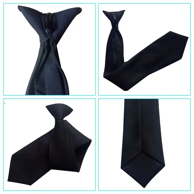 652F Corbatas preatadas con clip seda imitación color negro sólido uniforme para hombre 50x8