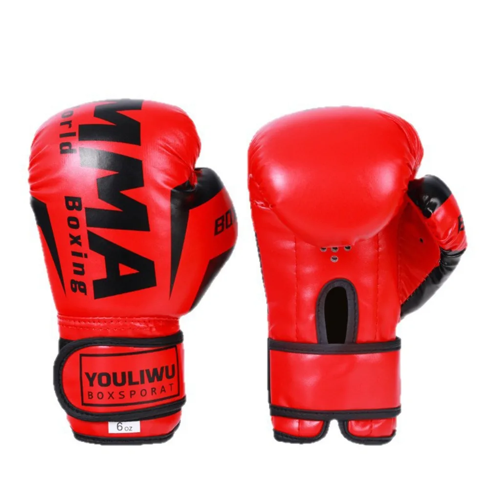 

Боксерские перчатки из искусственной кожи, дышащие защитные перчатки для кикбоксинга, 6 унций, 10 унций, толстые тренировочные перчатки для ударов, для взрослых и детей