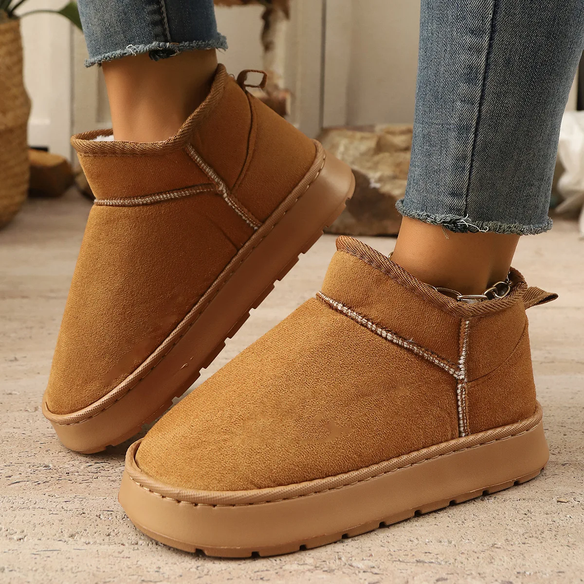 

Plus Size Shoes for Men Women Couples Winter Fashion Plush Warm Comfortable Non-slip Platform Snow Boots Ankle Bootie Footwear