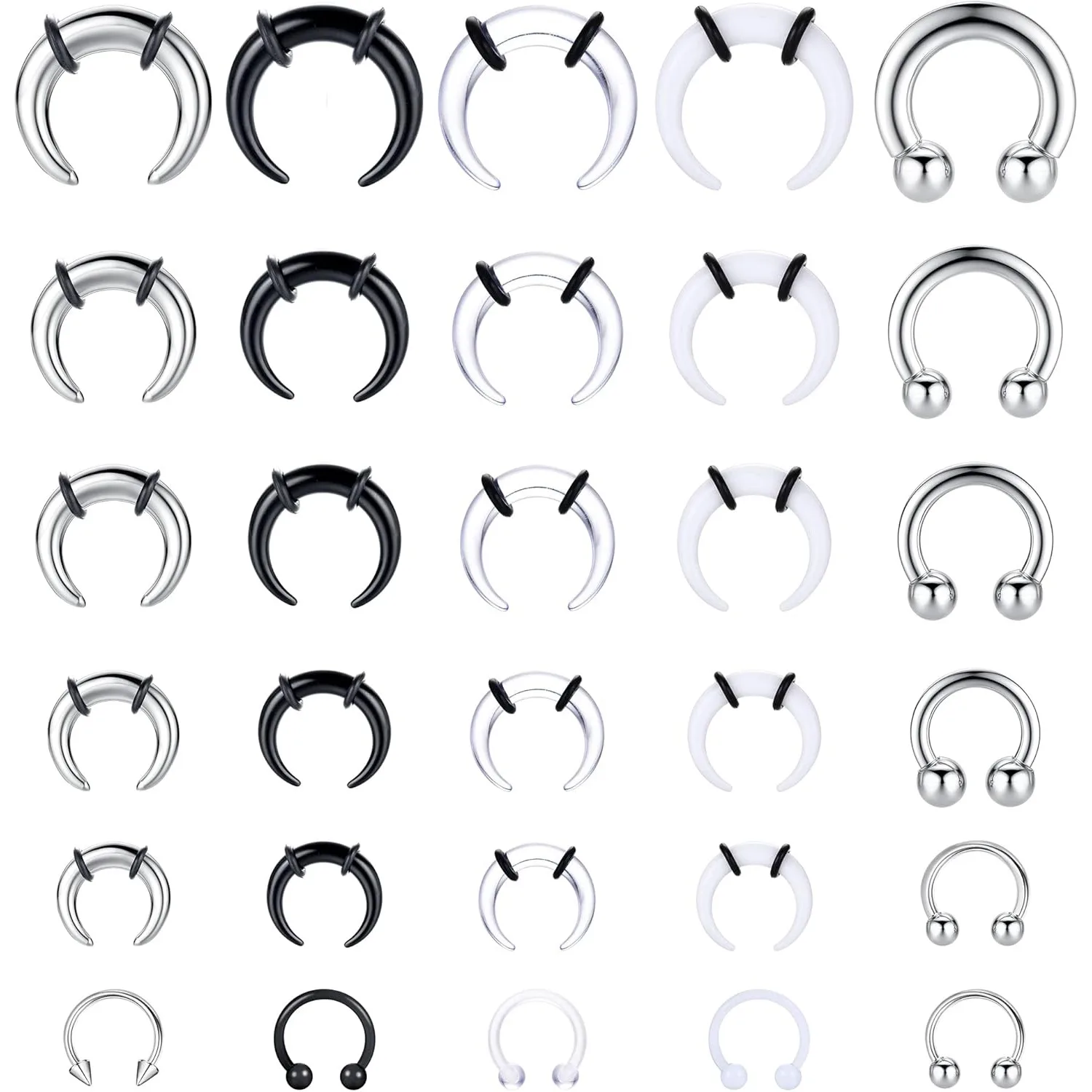 

Bobisty 16G-6G Septum Pincher Tapers Rings Acrylic Stainless Steel Spike Horseshoe Nose Ear Cartilage Stretch Kit for Women Men