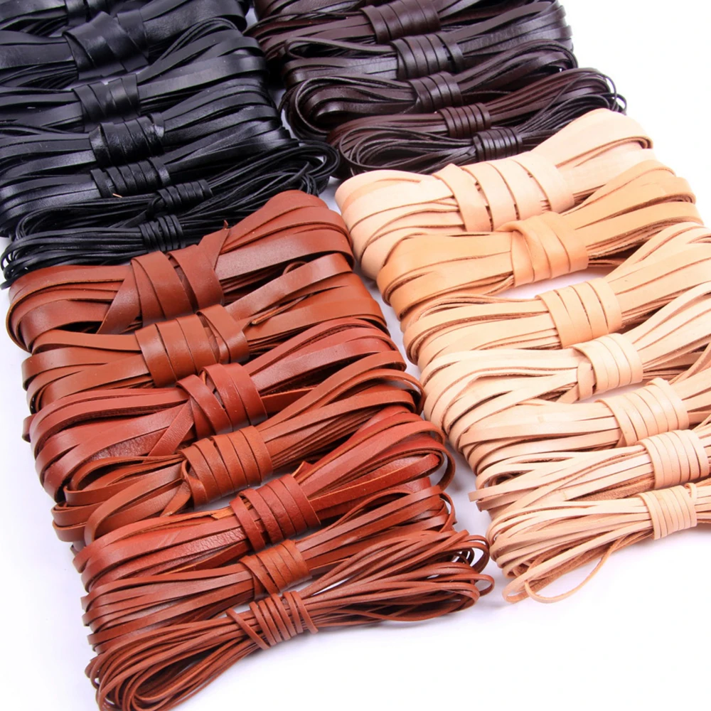2 Meters 2-10mm Flat Genuine Leather Braid Jewelry Cord String Lace Rope DIY Necklace Bracelet Finding For Braided  Products