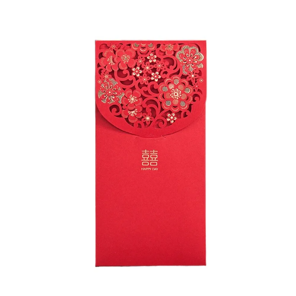 6pcs Laser Engraving Chinese Red Envelopes Hollow Rectangular Lucky Money Bag Three-dimensional Embossed Red Packet Housewarming