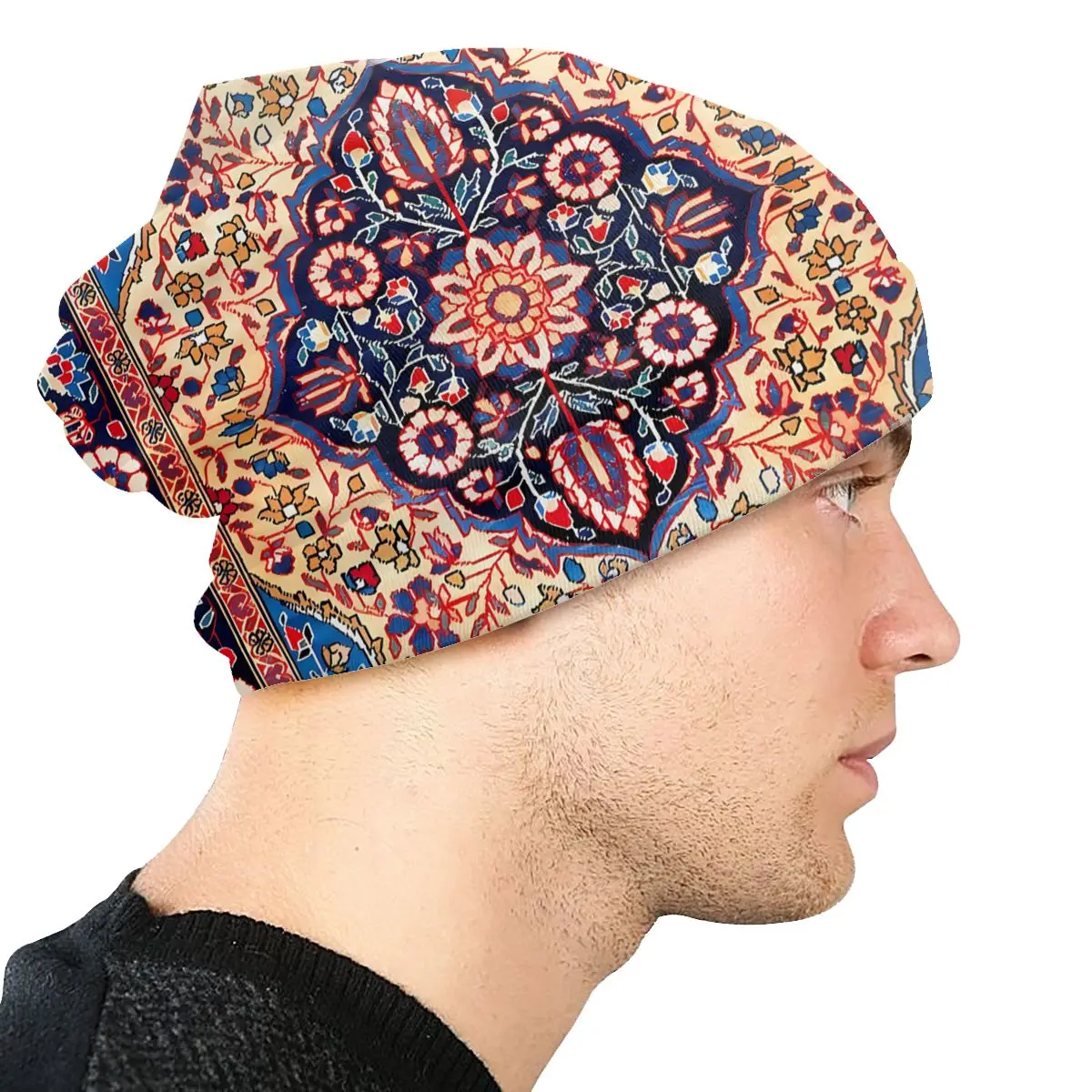 Thin Bonnet Hats Bohemian Antique Persian Tabriz Men Women\'s Kashan Blue Gold Cap Street Skullies Beanies Caps