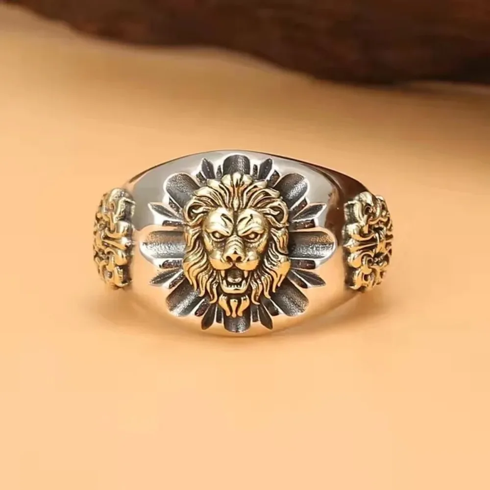 New Fashion Retro Domineering Trend Lion Ring Personalized Men's Lion Heart Adjustable Open Finger Ring Party Accessories Gifts