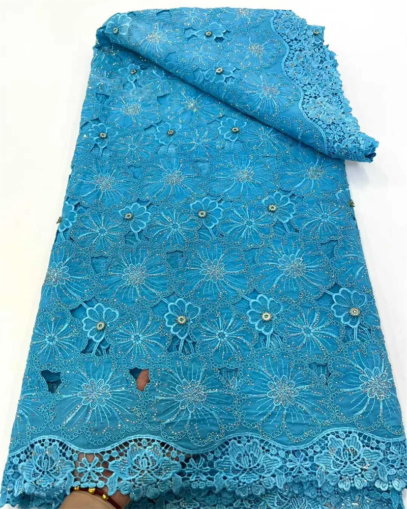 Afrikaanse Melk Zijde Koord Kant Stof 2025 Hoge Kwaliteit Kant 5 Yards Nigeriaanse Franse Mesh Kant Met Kralen Voor trouwjurk Naaien