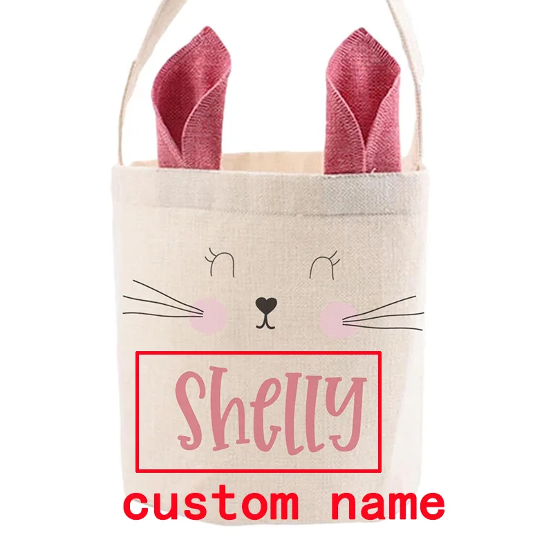 custom personalized name bunny ears Egg Hunt basket rabbit blue pink green happy Easter party children kid boy girl gift bag