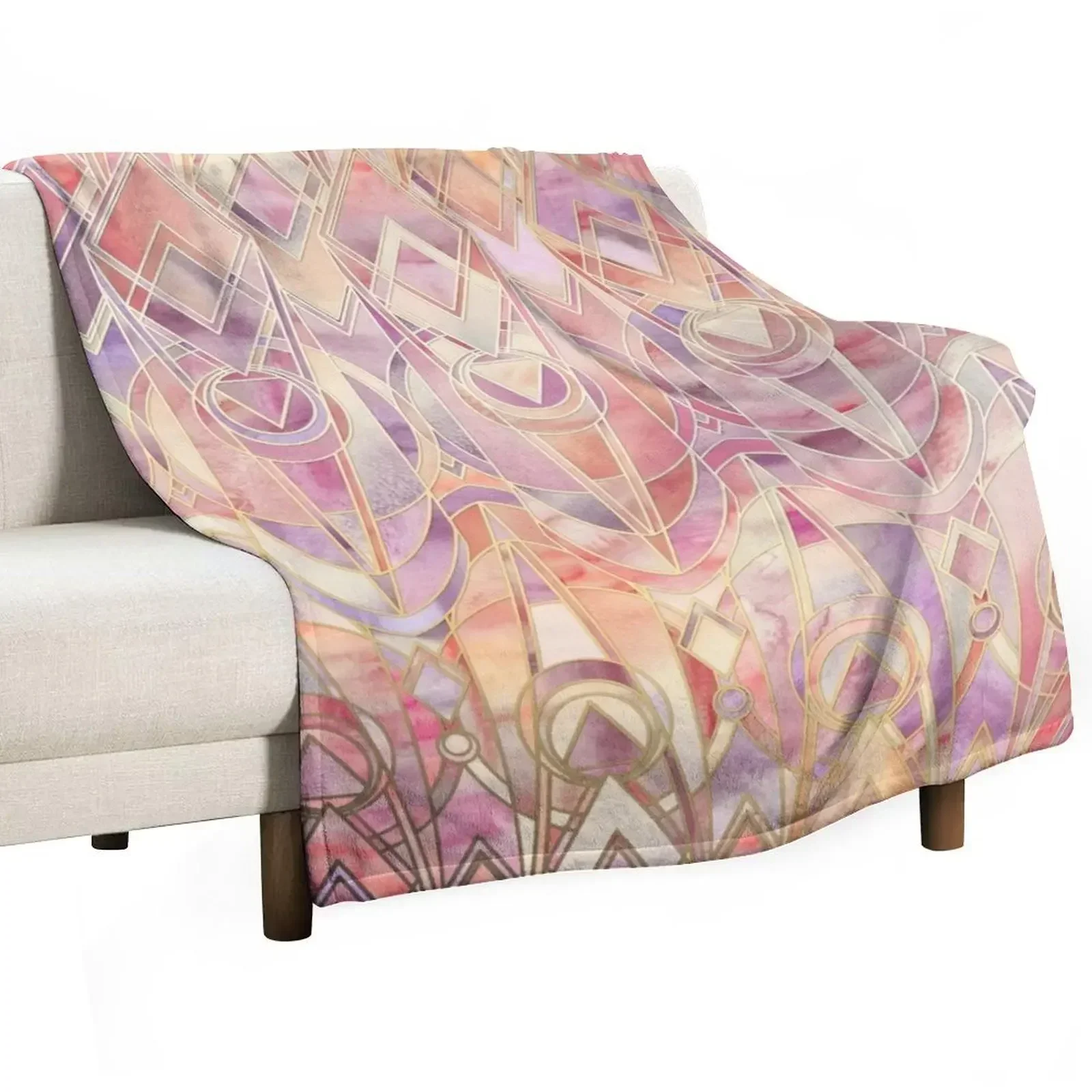 Glowing Coral and Amethyst Art Deco Pattern Throw Blanket Warm valentine gift ideas Blankets