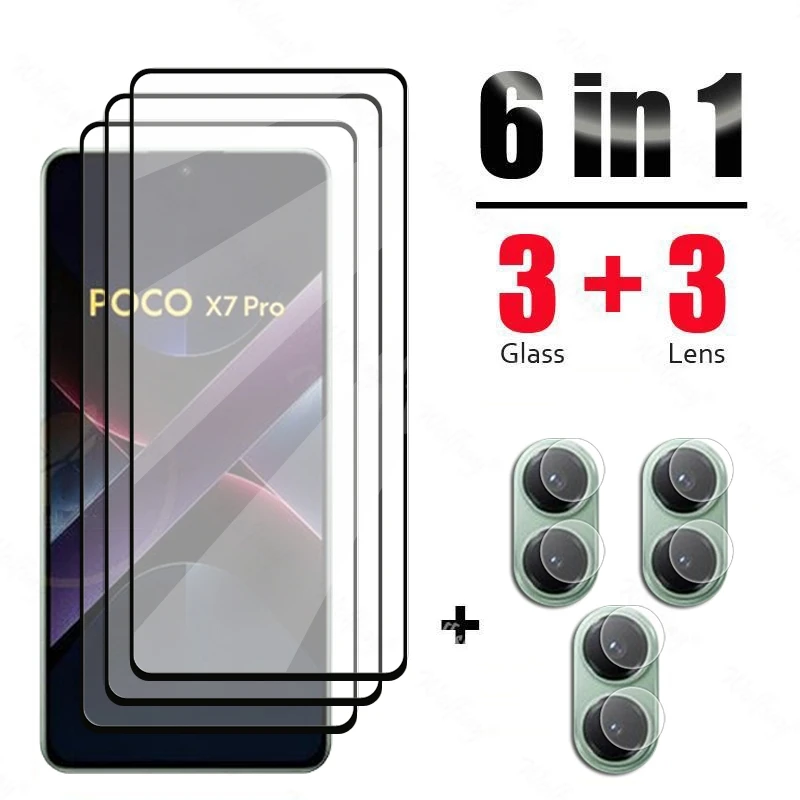 

6 In 1 For Xiaomi POCO X7 Pro Glass Tempered Glass POCO X7 Pro Glass Screen Protector Camera Film POCO X7 Pro Tempered Film