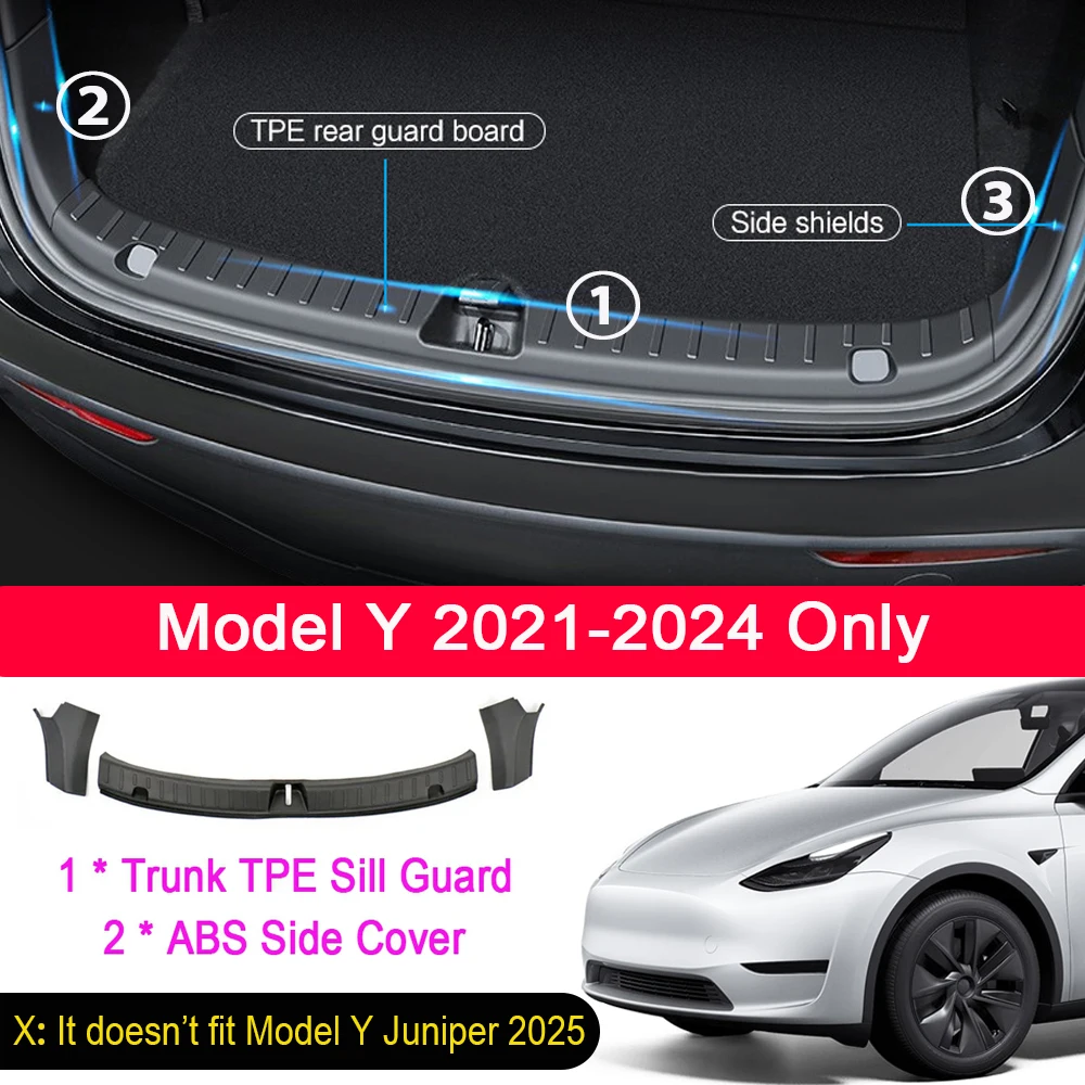 thumbnail image 2 of Rear Bumper Guard For Tesla Model Y (2021-2025) | ABS 3D Carbon Fiber Trunk Protector | Scratch Prevention 2 of 2