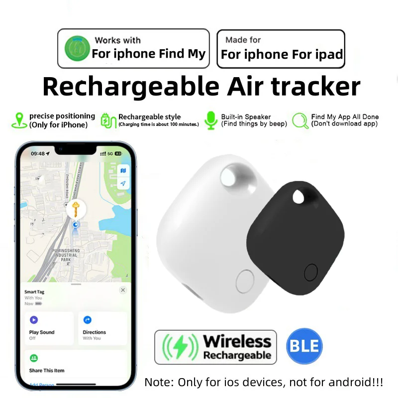 

New Rechargeable GPS Tracker for Car Keys Bags Wallet Pets Works with Apple Find My Bluetooth Smart Tag Locator Anti-Lost Device