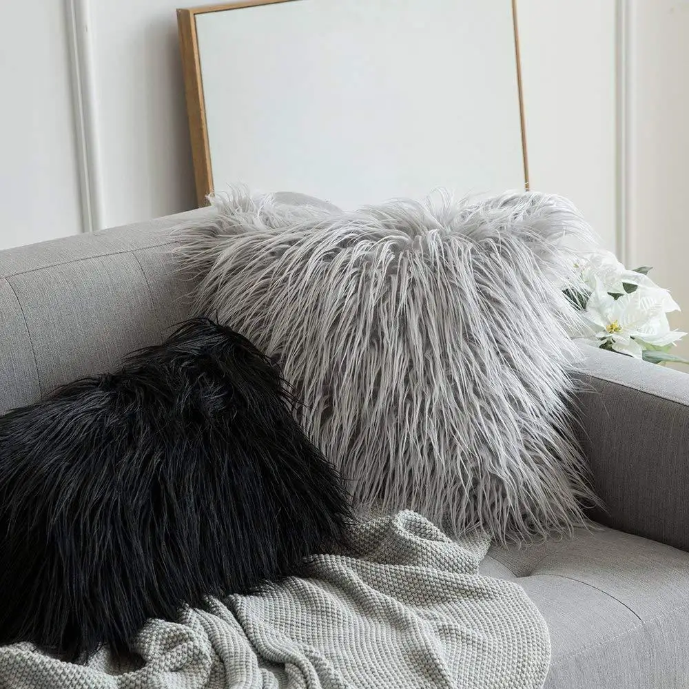 นุ่มสบาย Fluffy Solid Plush โซฟาเบาะรองนั่งฝาครอบโมเดิร์นโยนกรณีหมอนโซฟารถยนต์ Home Decor อุปกรณ์45*45ซม.