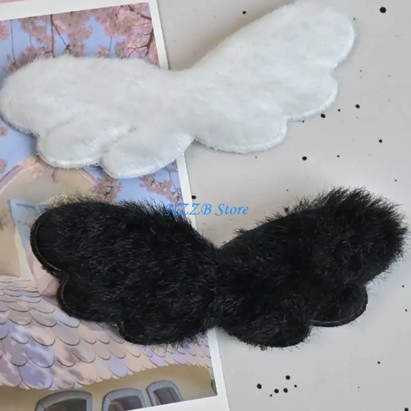T21F Handmade Hair Clip Plush Wing Appliques Headbands Accs Jewelry Making Supply Clothing Garments Sewing Ornaments - Detail 1