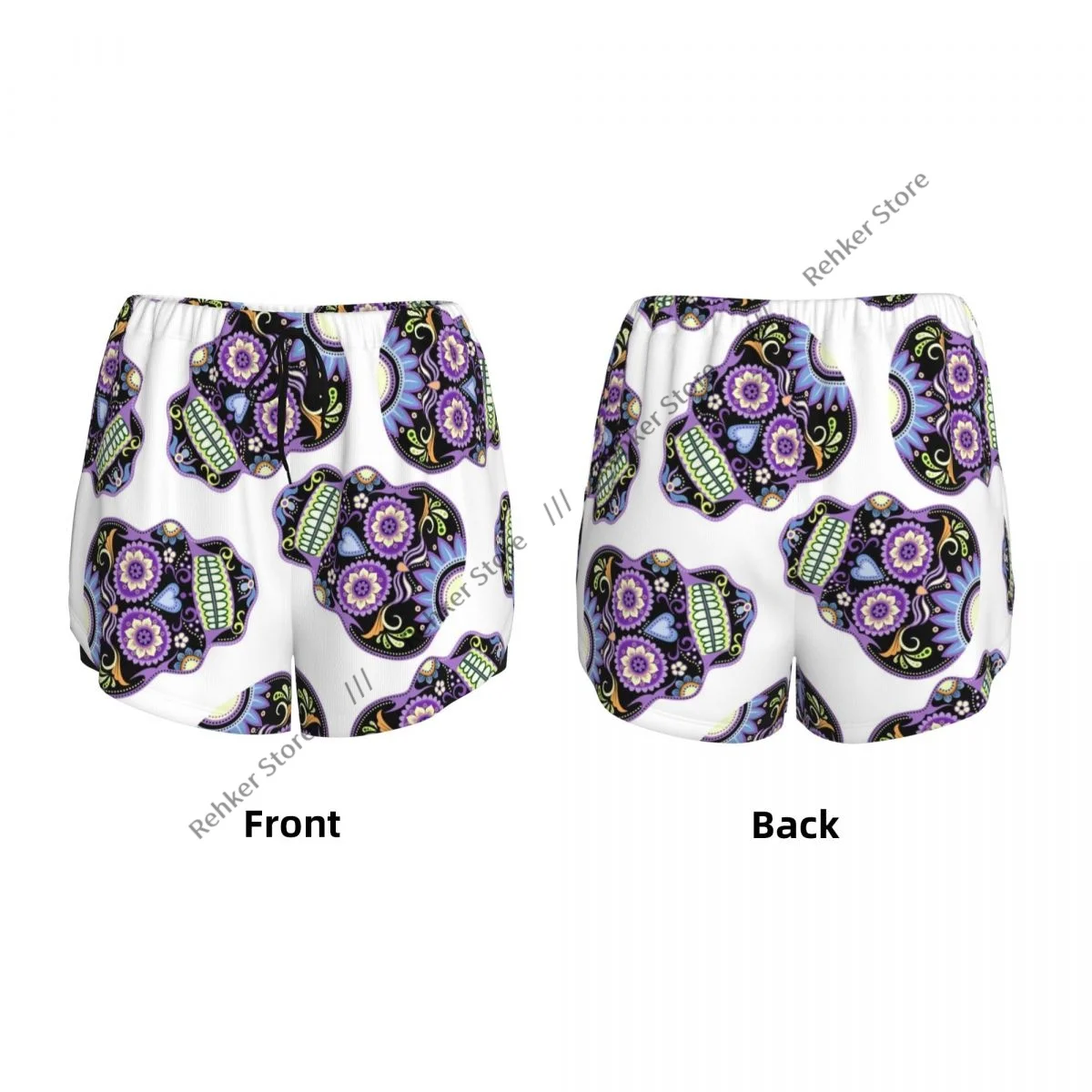 Sugar Skulls Shorts esportivos femininos de camada dupla de secagem rápida para lazer ao ar livre, corrida, fitness, treino, esporte