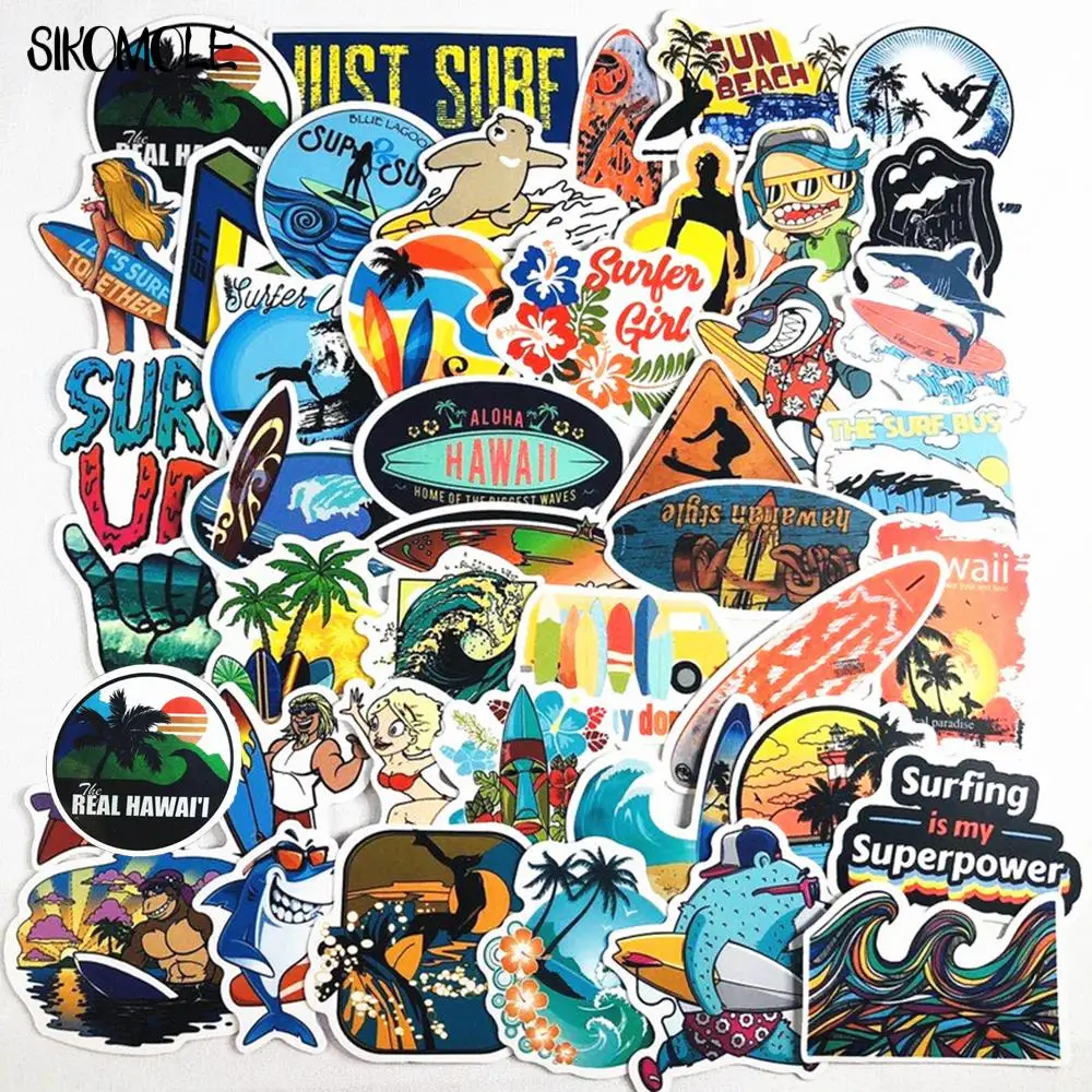 10/30/50PCS Cartoon Surfing Time Hawaii Beach Cute Sticker Suitcase DIY Toy Laptop Guitar Skateboard Lovely Decal Stickers F5