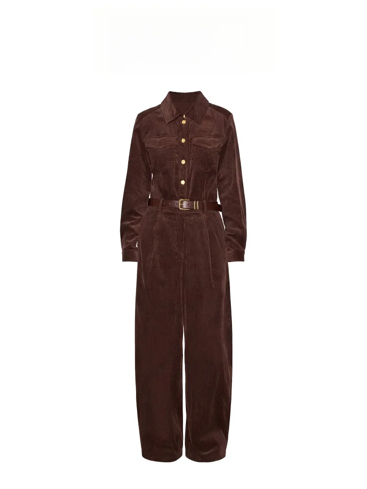 

Ele Comfortable Retro Sle Women's Suit Spring Autumn Long Sve High Waist Flap Collar Jumpsuit Commute High End Feeling