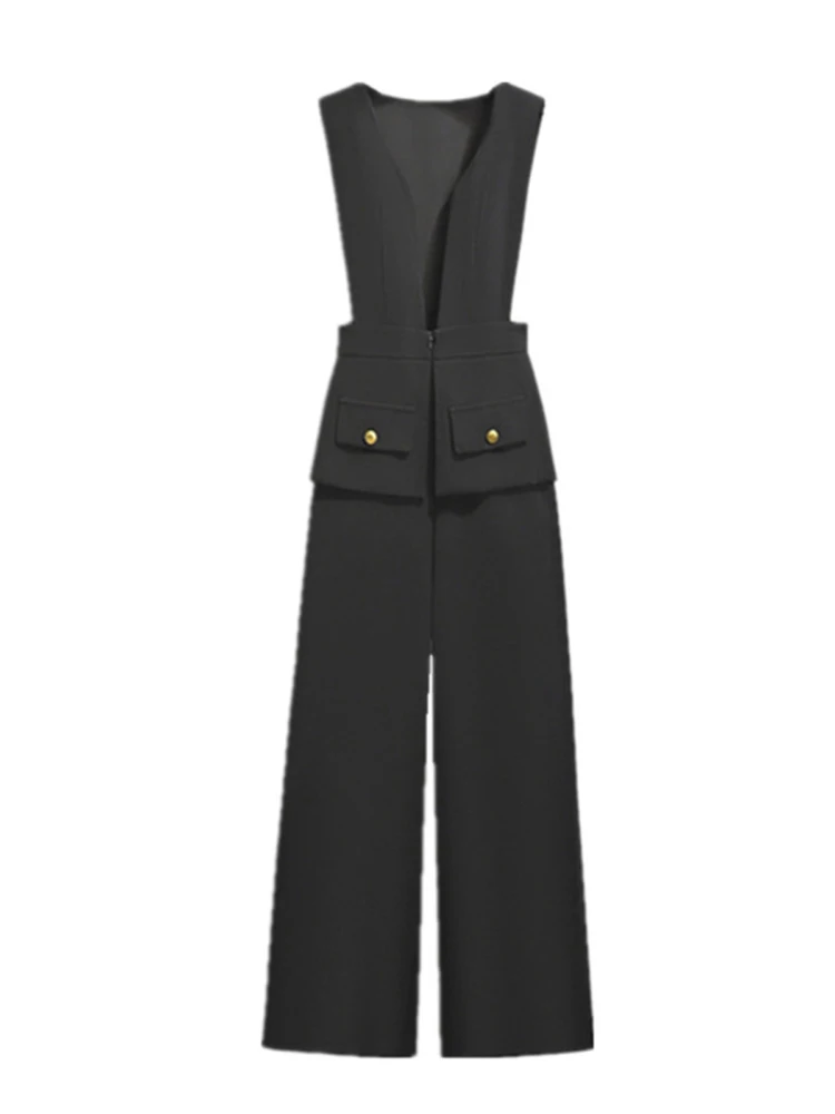 EWQ Elegant Style Chic Jumpsuit Women Drape Patchwork Straight Solid Color High Waist Jumpsuits Winter Spring 2024 New 27SN5372