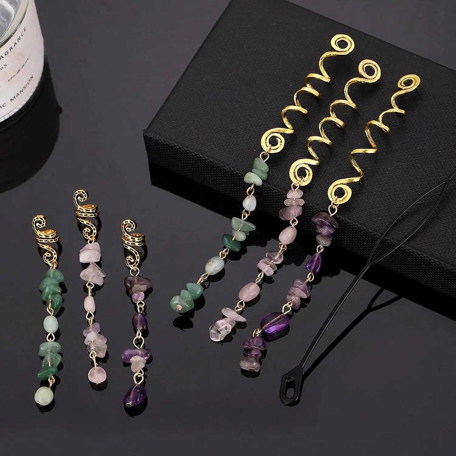 50pcs/Lot Aksesoris Dreadlock Manik-manik Batu Klip Berwarna Emas Logam Cincin Hiasan Gaya Rambut