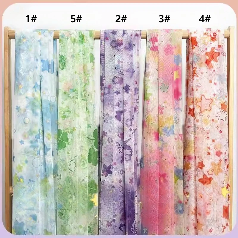 

0.5/1/2/3M Colorful Star Clover Butterfly Gauze Fabric Printed Chiffon Green Blue Purple Summer Cloth for DIY Curtain,Clothing