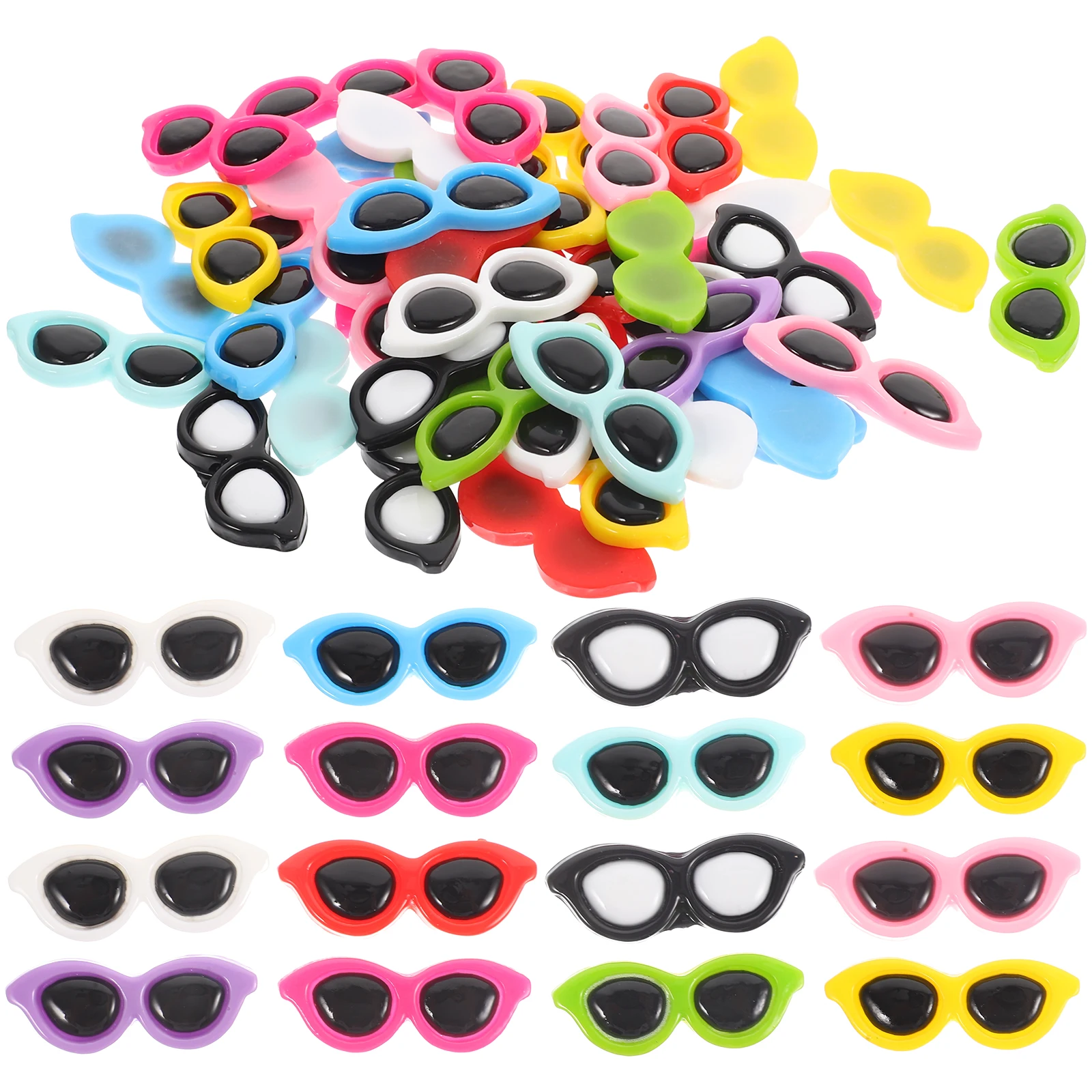 

50 Pcs Eyeglasses Shaped Resin Charms for DIY Phone Case Decor Crafting Materials Hairpin Accessories Jewelry Making
