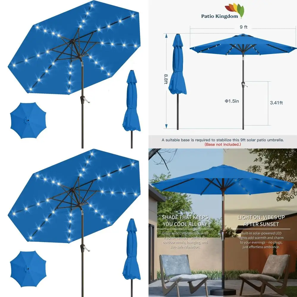 

32 LED Lighted 9FT Patio Umbrella with Tilt and Crank, UV-Resistant for Outdoor Pool, Garden, Deck, Royal Blue