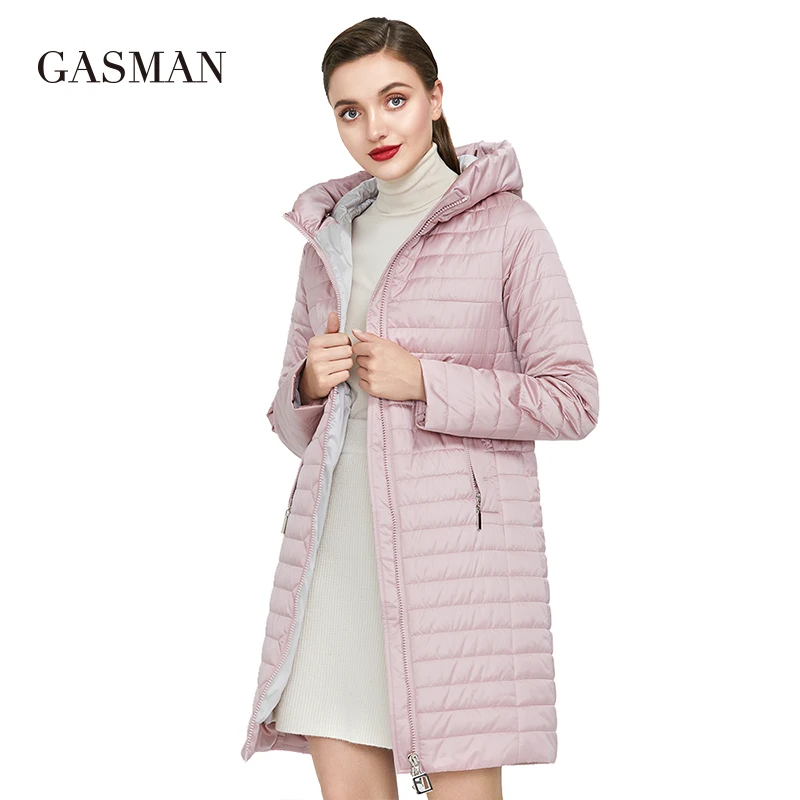 GASMAN 2022 Hooded zipper thin winter jacket Women pocket fashion parka spring jacket coat Female cotton long solid down jackets