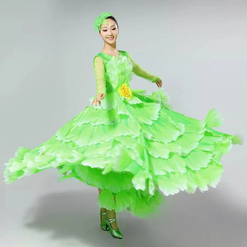 Damen Spanisches Flamenco Stierkampf-Kleid, Eröffnungstanz, Großer Schwung, Blütenblatt-Design, Klassische Kleider, Bühnentänzerin, Performance-Rock, Kostüm – Detail 12