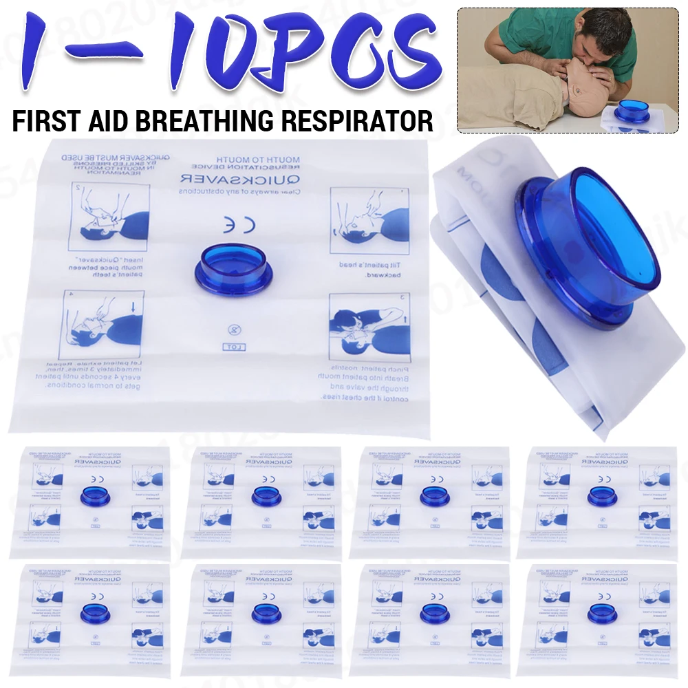 1-10PCS Disposable Mouth To Mouth CPR Breathing Mask Breathing Mask Breathing Respirator CPR Mask Emergency One-way Valve