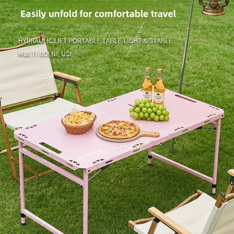 Foldable Portable Hydraulic Adjustable Lift Table Outdoor Camping Ultra Light Tactical Table Portable Table Camping Equipment