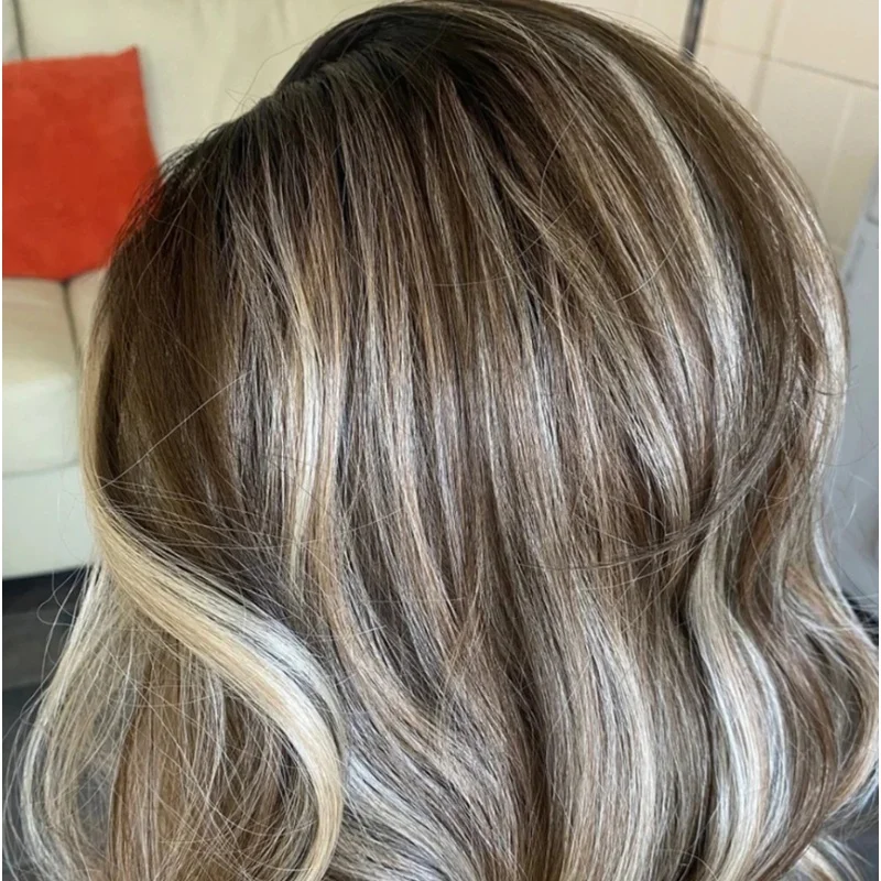 

Natural Hairline Lace Wig Cosplay Ready to Wear 26 Inch Women's Fashion Wigs Ombre Dark Brown Body Wave Synthetic Lace Front Wig