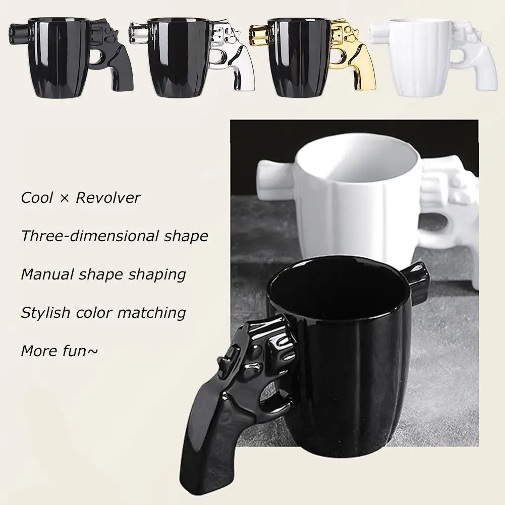 1pc Creative Revolver Mug Coffee Cup Novelty Ceramic Personalized Design Left Wheel Gun Shape Coffee Cup Gifts For Men And Q2J6