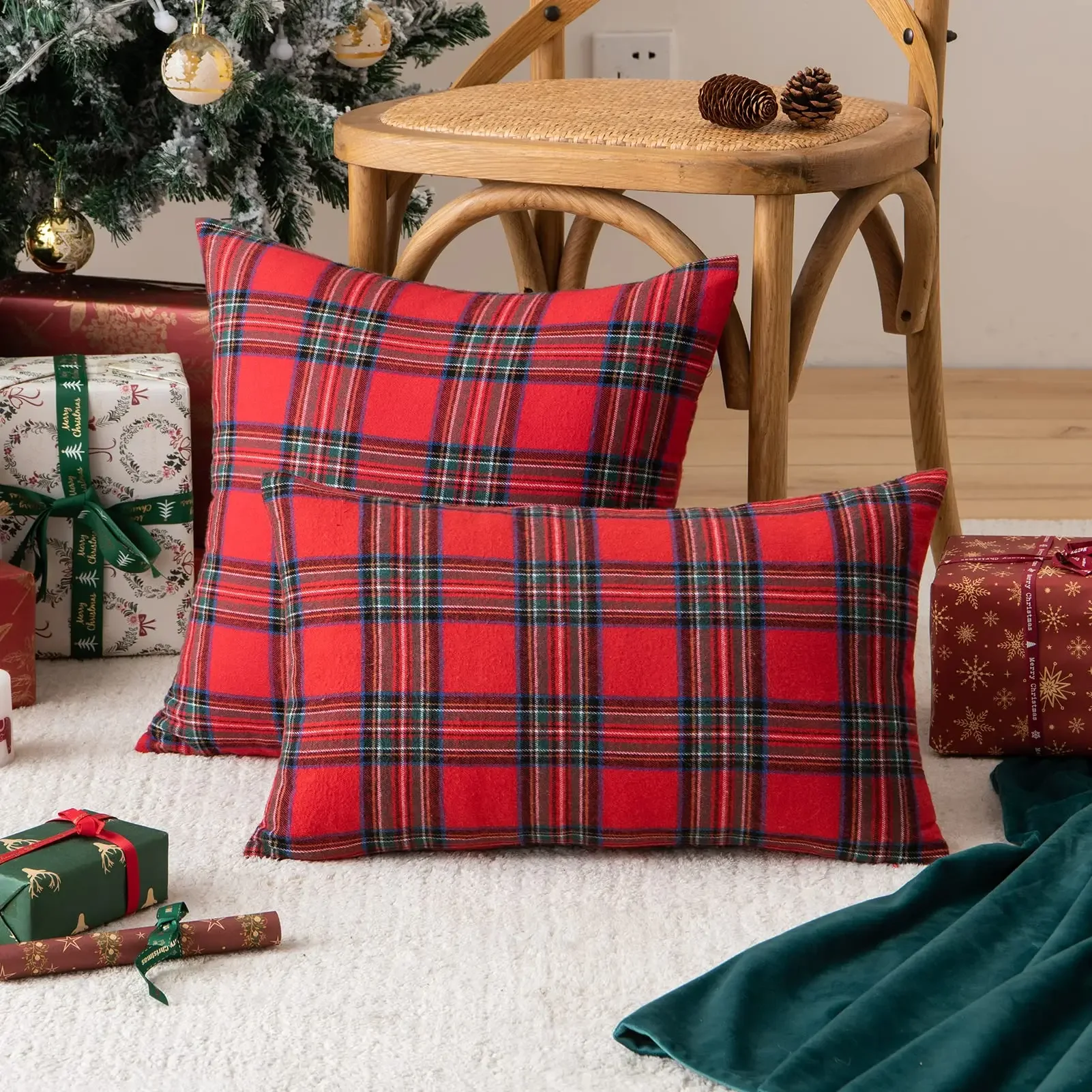 Square Plaid Decorative Throw Pillow Cover, Cushion Covers, Bed, Sofa Pad, Party Decor, Christmas, 18x18 Inch