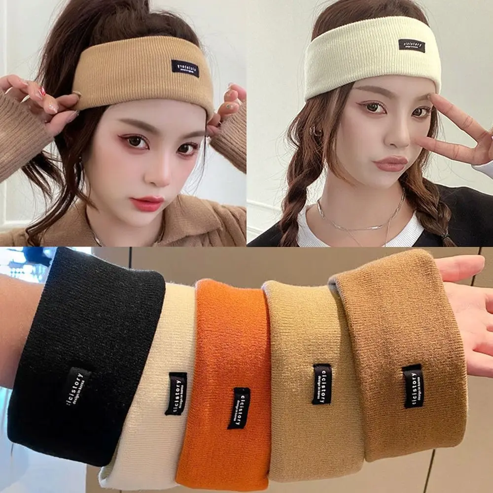 Fashion Candy Color Knitted Hair Band Wide Sweat-absorbing Makeup Hair Bands Elastic Casual Hair Accessories Women