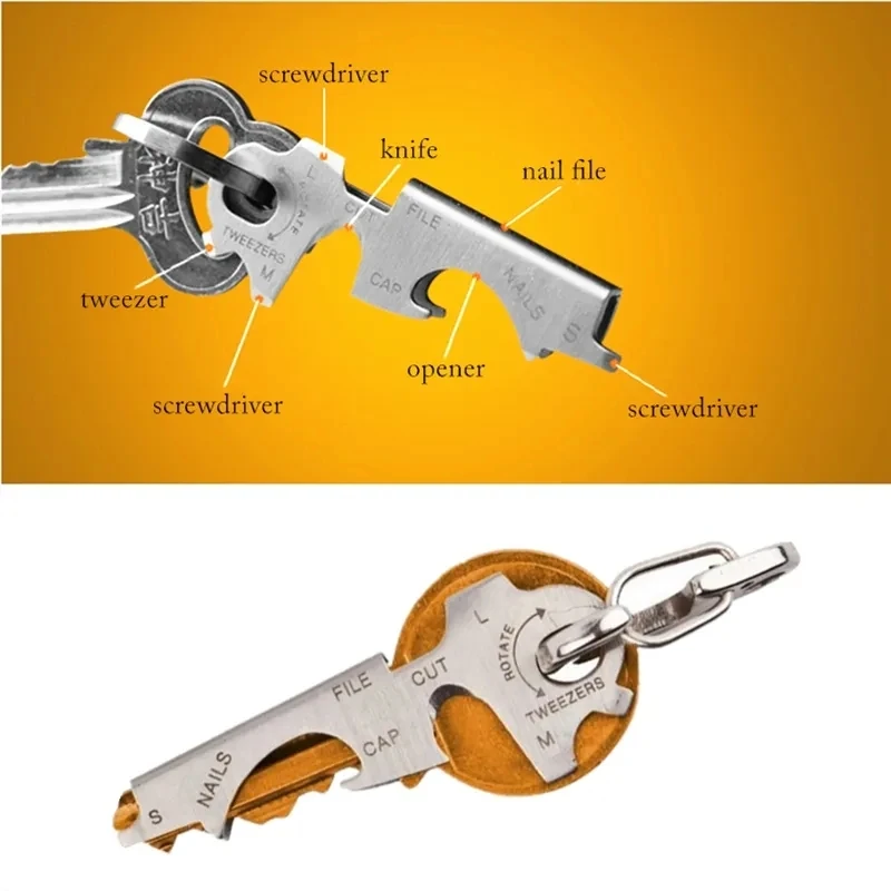 8 Tool In 1 Key Ring Keychain Multifunction Carabiner Gear Clip Pocket Quickdraw Multipurpose Gadget Multitool Multi Keytool