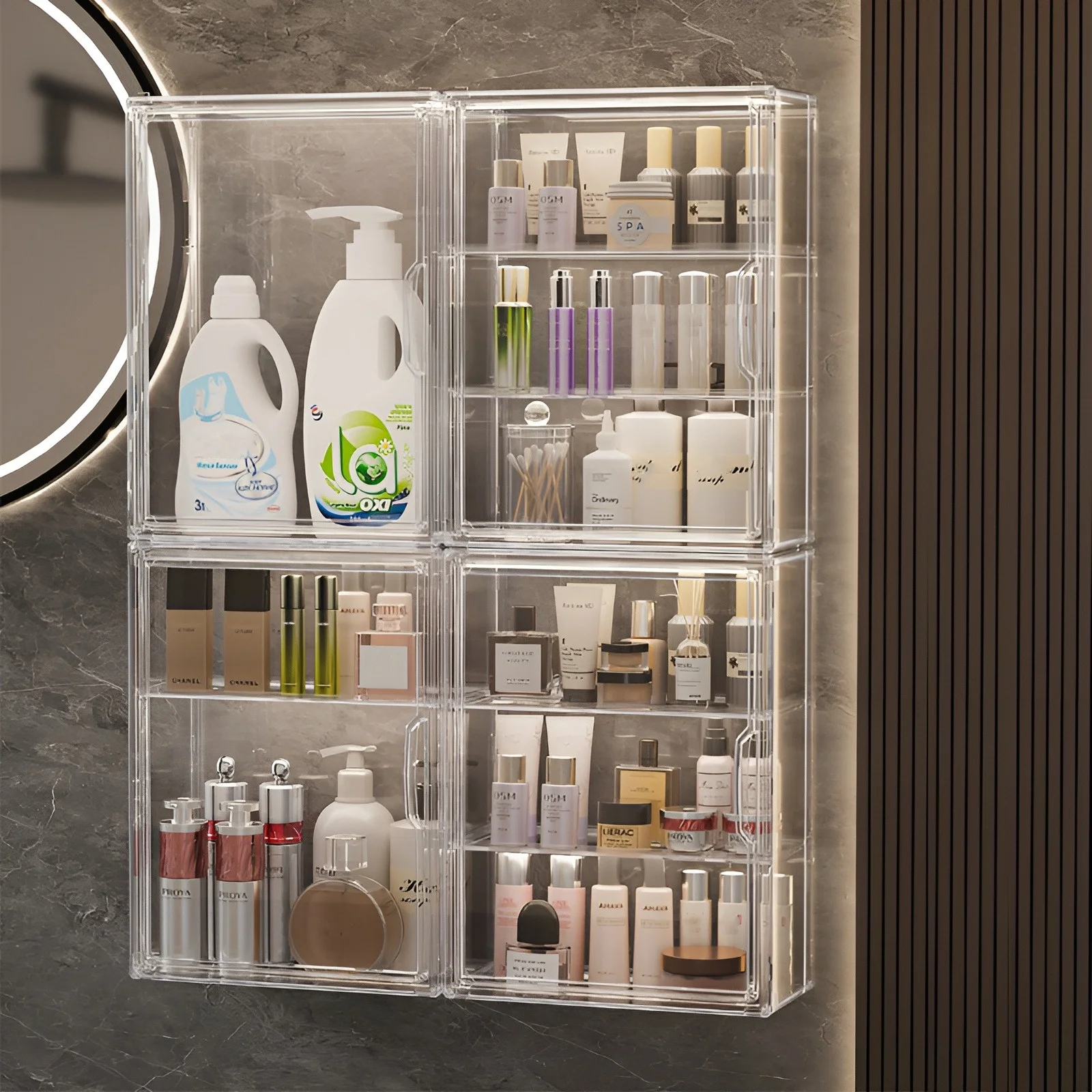 قطعة واحدة من صندوق تخزين شفاف، منظم عرض قابل للتكديس مع غطاء مغناطيسي، عرض مقاوم للغبار للحقائب ومقتنيات مستحضرات التجميل ليغو