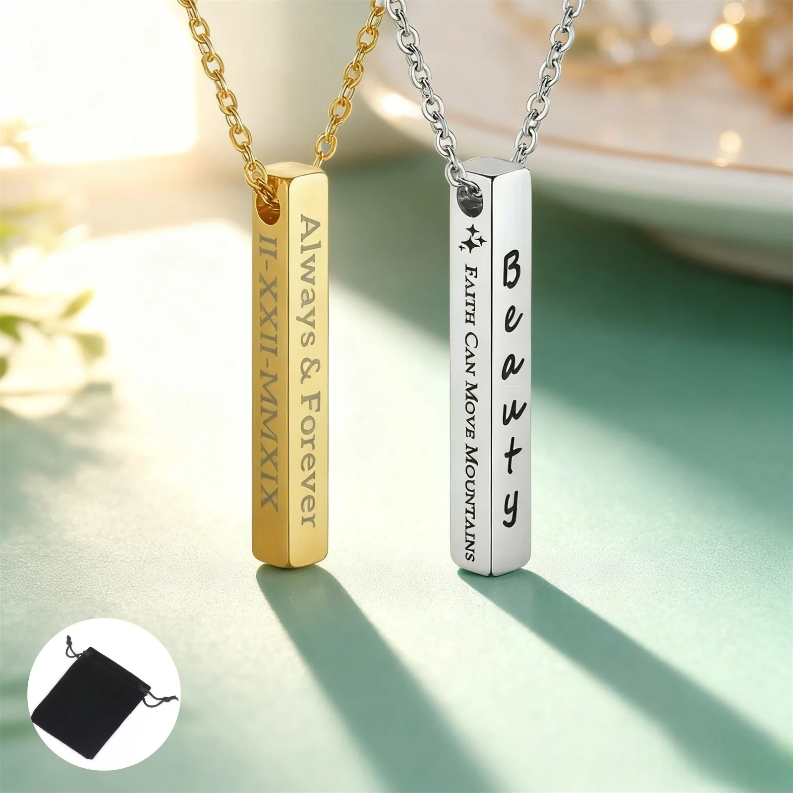 Nombre personalizado citas fecha collar grabado de múltiples caras collar de barra de cubo personalizado de acero inoxidable joyería de pareja de moda
