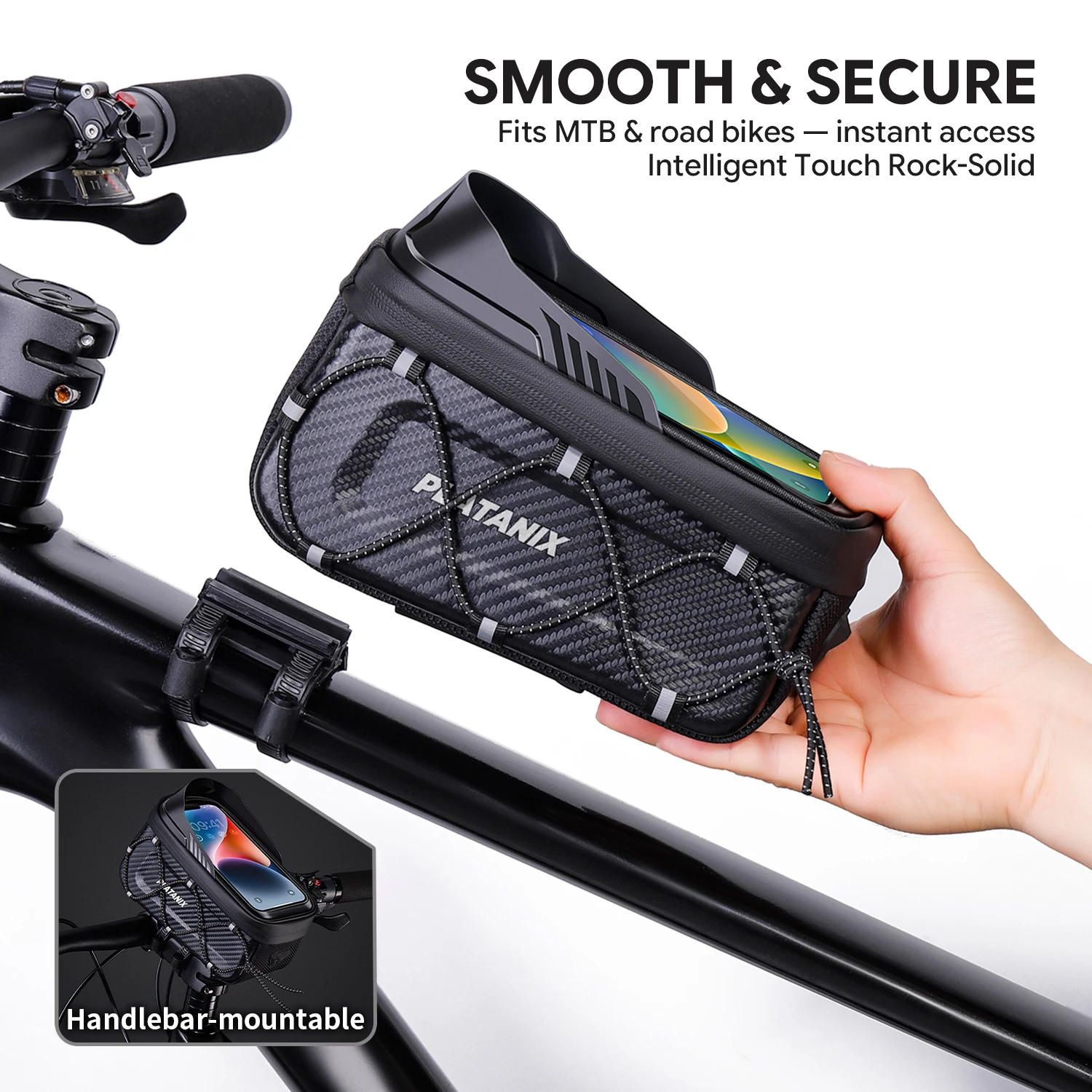 PLATANIX BBG235 Bike Top Tube Phone Bag Quick Release EVA Hard Shell Touch Screen Elastic Cord Storage Pouch for MTB Road Bikes