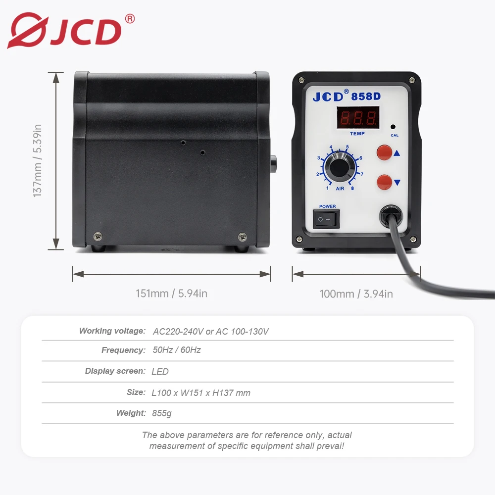 JCD 2-in-1 700W Soldering Station Hot Air Gun 110V 220V BGA Rework SMD SMT Welding Repair ng Repair Tool LED Digital Solder 858D