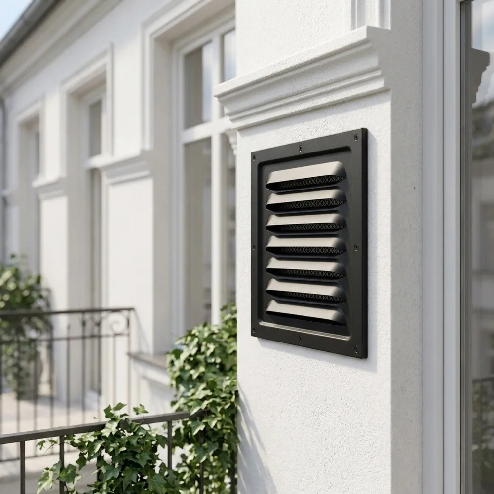 Metal Exterior Wall Louver Vent 25/30cm Black Rain Cover Grille with Enhanced Airflow and Heat Dissipation Function
