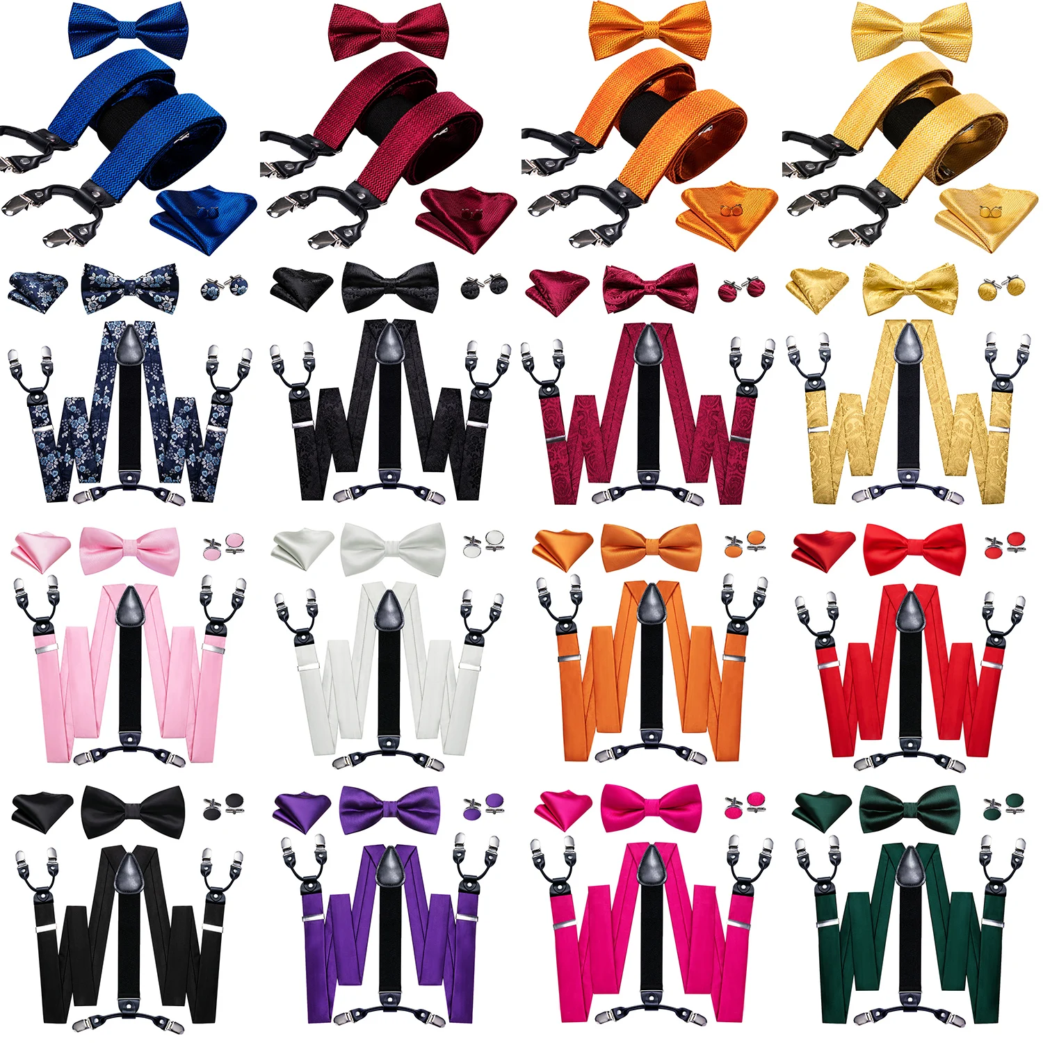 

Мужские подтяжки, черный, красный, золотой, зеленый, фиолетовый, мужские брюки, тканый галстук-бабочка, носовой платок, наборы запонок для свадебной вечеринки