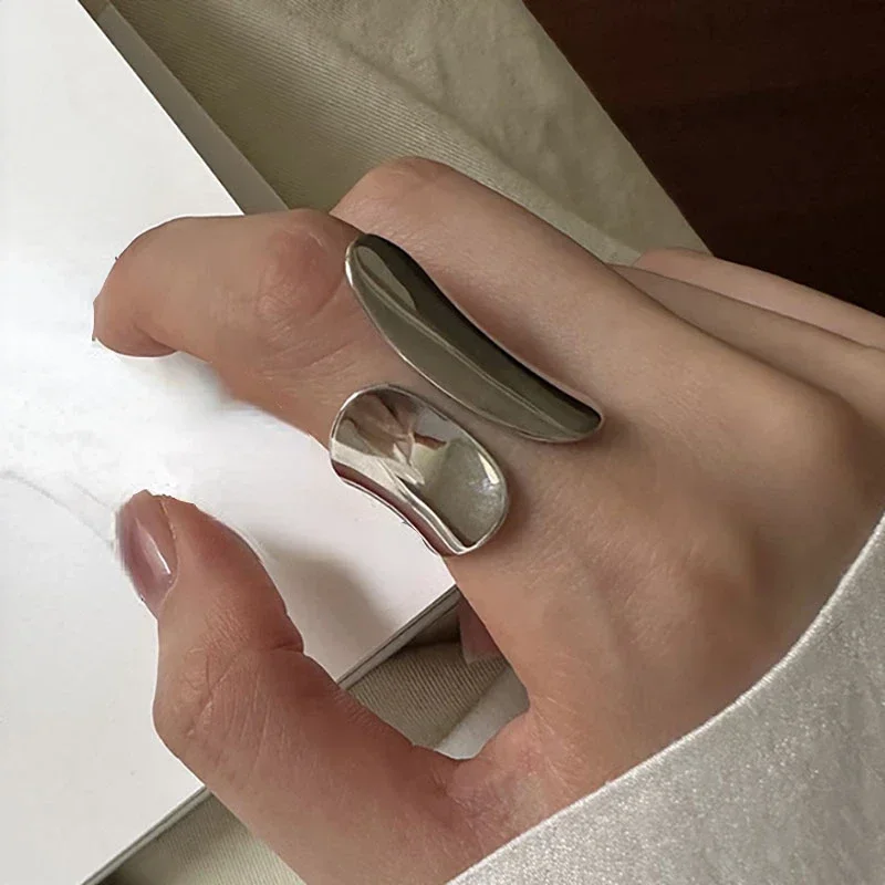 Modern Jewelry Cool Hiphop Style Silver Color Cuff Rings For Women Girl Party Gift Creative Smooth Metallic Finger Accessories